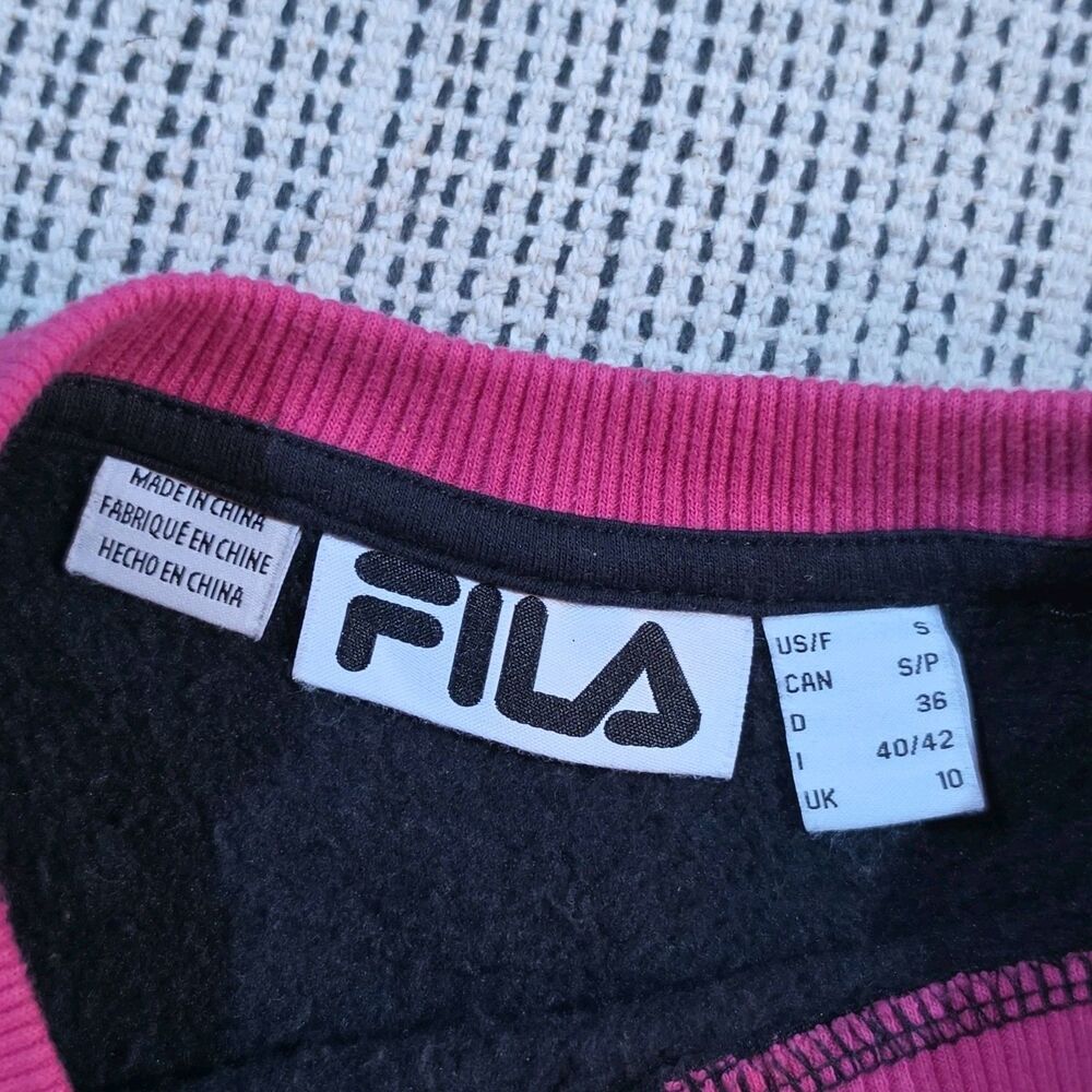 FILA Womens S Pullover Cropped Sweatshirt Long Sleeve Crew Neck Black Yellow - Picture 4 of 9